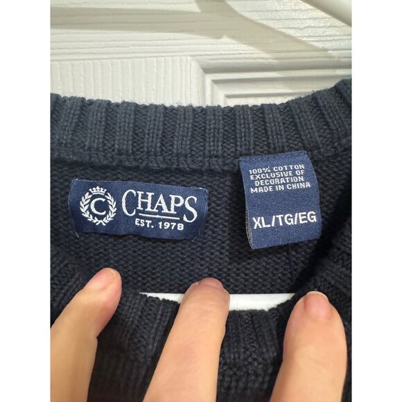 NWT Chaps Men  Iconic American Flag Sweater Navy Knit Sweater Preppy Academic XL - Picture 4 of 14